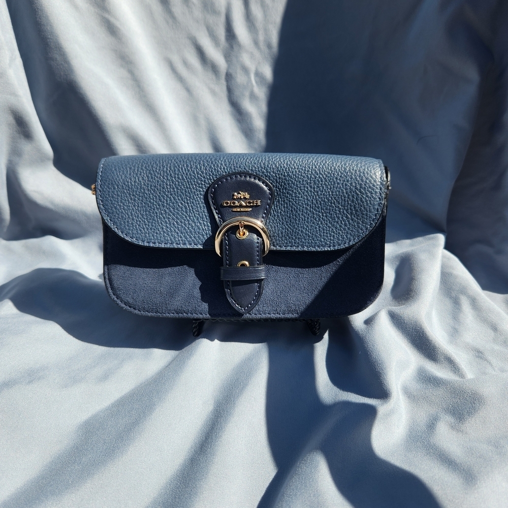 Coach Kleo Navy Leather and Suede Crossbody Bag